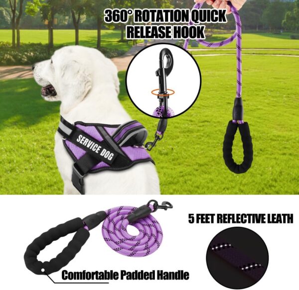 Service Dog Harness and Leash Set, XS, Purple, with 10 Patches, Reflective, for Small Dogs - Image 2