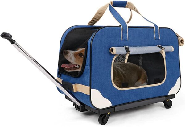 GJEASE Large Pet Rolling Carrier with Wheels for Up to 35 LBS(Upgrade Material-Sponge Filling),with Durable Handle and Flexible Wheels,Breathable and Collapsible Carrier for Small & Medium Pets