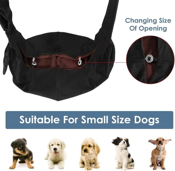 Lukovee Pet Sling, Hand Free Dog Sling Carrier Adjustable Padded Strap Tote Bag Breathable Cotton Shoulder Bag Front Pocket Safety Belt Carrying Small Dog Cat Puppy Machine Washable (Black, S) - Image 6