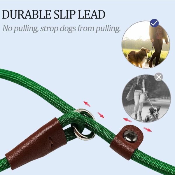 MayPaw Slip Lead Control Leash for Dogs No Pull, 13+ Colors Classic Dog Leash 7FT Pet Slip Leash, 1/4” Rope Leash for Small Medium Animals dark green - Image 3