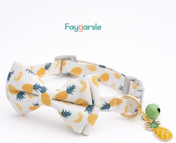 Faygarsle 2 Pack Cute Cat Collar with Bell Breakaway Bowtie Cat Collar for Male Female Cats Soft Fancy Orange Yellow Cat Collar Pineapple Orange Pattern Summer Cat Collar for Boy Girl Cats - Image 4