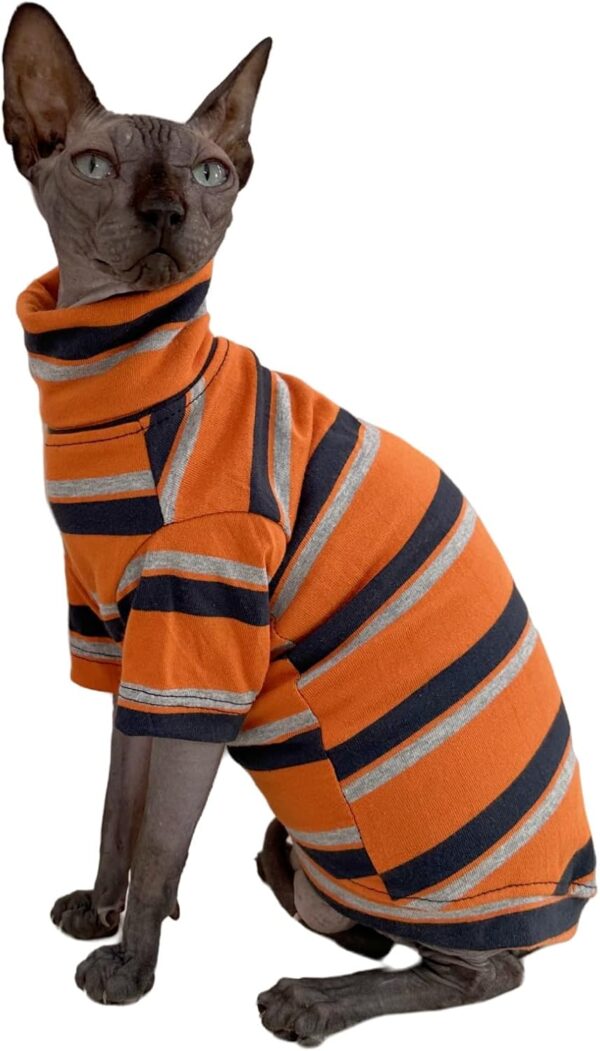 Vintage Stripes Sphynx Hairless Cats Shirt Cotton Cat Turtleneck Pet Clothes Kitten T-Shirts with Sleeves for Sphynx Cats (Orange, X-Large)