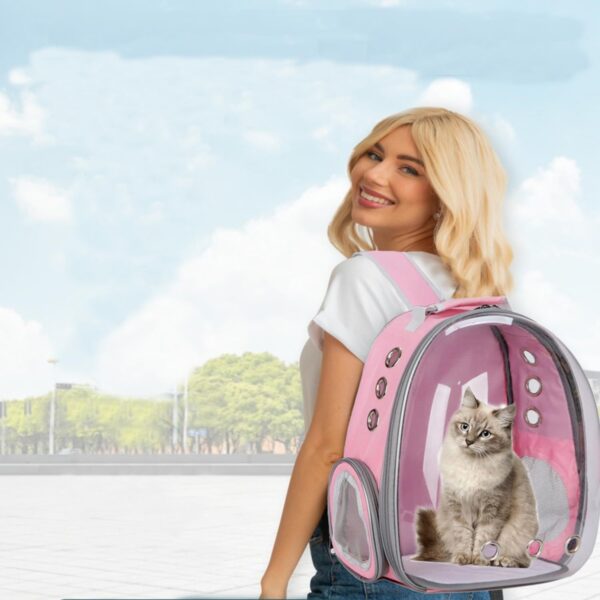 Cat Backpack Carrier, Pet Cat Carrier with Ventilated Design for Carrying Puppy Cats, Pet Carrier Back Pack Bag Space Capsule for Traveling/Hiking/Camping/Outdoors (Pink) - Image 6