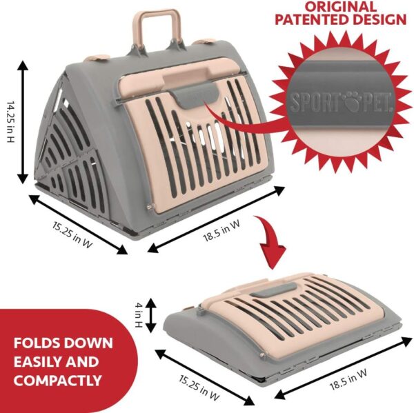 SportPet Designs Foldable Travel Cat Carrier - Front Door Plastic Collapsible Carrier, Gray and Tan, Medium (Pack of 1) - Image 6