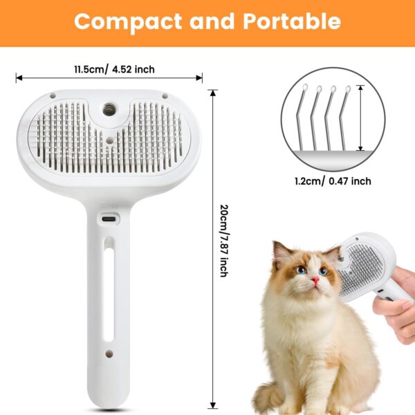 Cat Steam Brush for Shedding, Steamy Cat Brush for Long & Short Haired Cats & Dogs, Spray Cat Brush for Pet Grooming, Self-Cleaning Pet Hair Removal Comb with Water Tank - Image 7