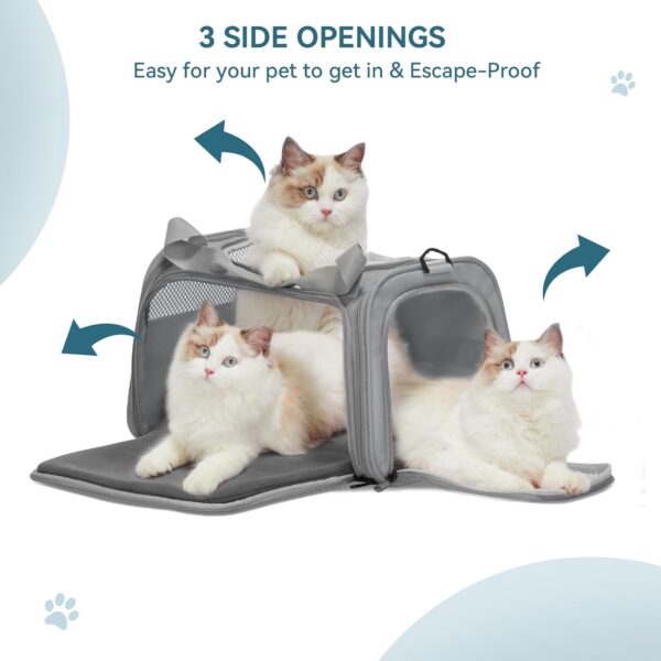 PETSFIT Cat Carrier, Pet Carrier Airline Approved, Soft Carrier for Small and Medium Cats Under 12 Lbs, Soft Cat Travel Carrier, Kitten Carrier with Extendable Mat, Grey - Image 6