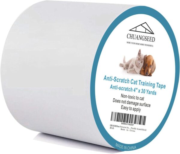 Anti Cat Scratch Tape, 4" x 30Yds, Transparent, Double Sided, Furniture Protector, Pet Safe, Easy Installation, One Year Warranty