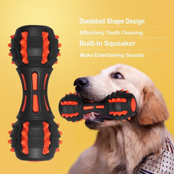 AUSCAT Dog Squeaky Toys for Aggressive Chewers, Almost Indestructible Squeaky Toys for Dogs, Teething Chew Toys for Medium Large Breed, Durable Rubber Dog Toy, Dumbbell Shape, Black - Image 2