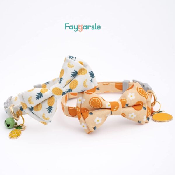 Faygarsle 2 Pack Cute Cat Collar with Bell Breakaway Bowtie Cat Collar for Male Female Cats Soft Fancy Orange Yellow Cat Collar Pineapple Orange Pattern Summer Cat Collar for Boy Girl Cats - Image 6