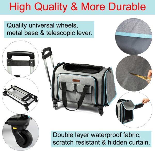 Pet Carrier with Wheels for Small Medium Cat&Dog Soft&Expandable Carrier Airline Approved - Image 7