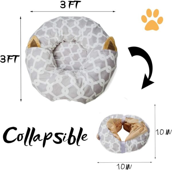 LUCKITTY Large Cat Tunnel Bed with Plush Cover,Fluffy Toy Balls, Small Cushion and Flexible Design- 10 inch Diameter, 3 ft Length- Great for Cats, and Small Dogs, Gray Geometric Figure - Image 5