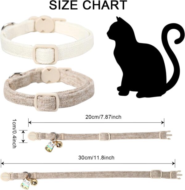 Cat Collar,2 Pack White Hemp Cat Collars Breakaway with Bell, DOGWONG Safety Buckle Wedding Cat Collar for Girl Boy Cats and Small Dogs，Adjustable 7-12 Inch,Pet Supplies Accessories - Image 3