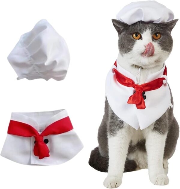 Pet Chef Hat - Adjustable Pet Cooking Chef Cap for Cats Dogs Chef Cloak Shirt Costume Set Pet Halloween Costume Outfit Prop Funny Chef Style Pet Headwear Pet Clothes Apparel Accessories (Small,White)