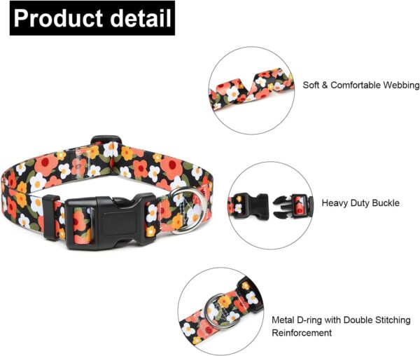 Adjustable Dog Collar with Patterns, Ultra Comfy Soft Nylon Breathable Pet Collar for Small Medium Large Dogs (L, Floral Orange) - Image 3