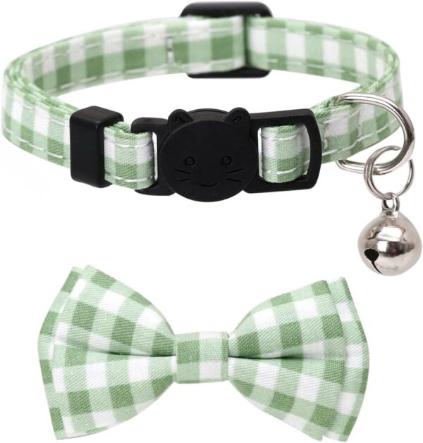 2 Pack/Set Cat Collar Breakaway with Cute Bow Tie and Bell Plaid Flower for Kitty Adjustable Safety - Image 2