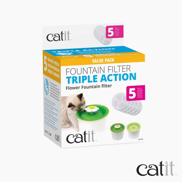 Catit Triple Action Replacement Original Water Fountain Filters, 5 Pack – Official Replacement Filters for Catit Cat Drinking Water Fountains - Image 6