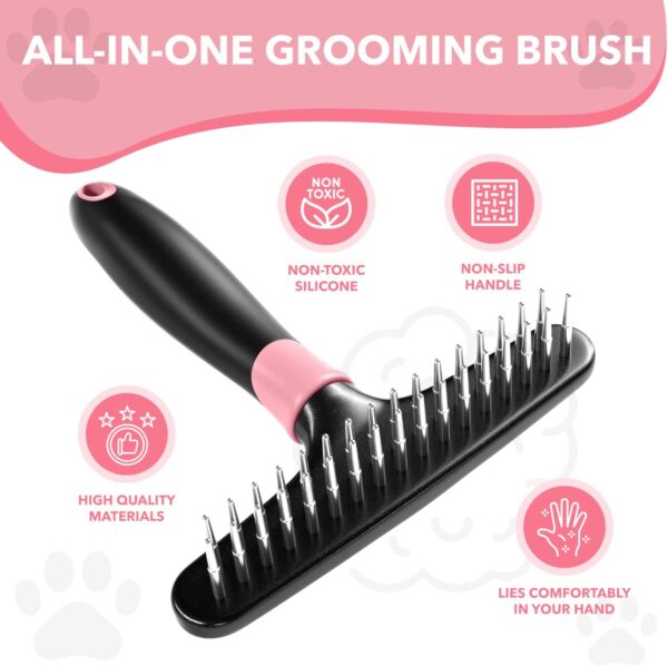 Dog rake deshedding dematting Brush Comb - Undercoat rake for Dogs, Cats, matted, Short,Long Hair Coats - Brush for Shedding, Double Row Stainless Steel pins - Reduce Shedding by 90% (Pink) - Image 2