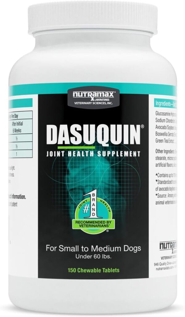 Nutramax Dasuquin Joint Health Supplement for Small to Medium Dogs - With Glucosamine, Chondroitin, ASU, Boswellia Serrata Extract, Green Tea Extract, 150 Chewable Tablets