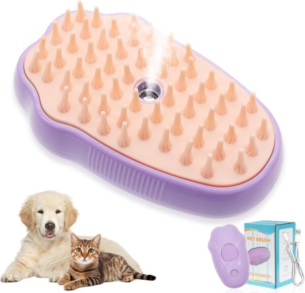 Pet Steam Brush - 3 In 1 Steamy Cat Brush, Rechargeable Steamy Pet Brush Self Cleaning Cat Groom Brush, Silicone Spray Cat Steamer Brush Massage, Pet Hair Removal Comb For Cat Dog