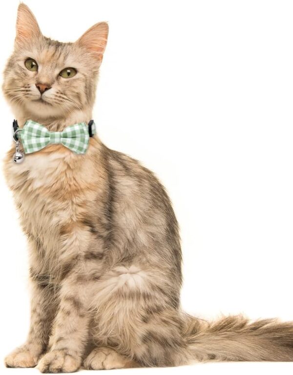 2 Pack/Set Cat Collar Breakaway with Cute Bow Tie and Bell Plaid Flower for Kitty Adjustable Safety - Image 5