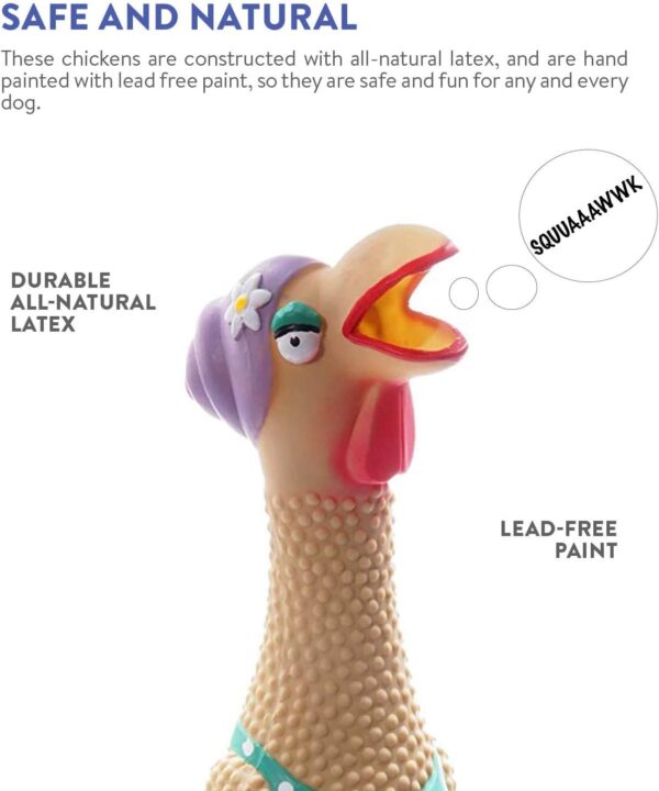 Outward Hound Squawkers Grandma Hippie Chick Latex Rubber Chicken Interactive Dog Toy, Large - Image 5