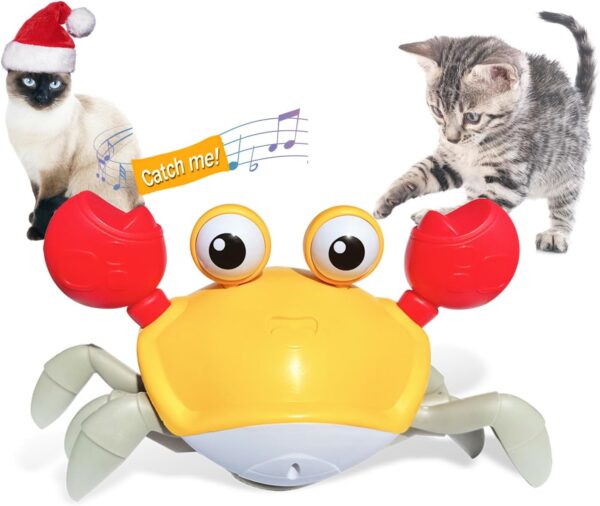 HONGID Crawling Crab Interactive Cat Toy, Obstacle Avoidance Sensor, Music Sounds & Lights, Kitten Toys for Indoor Cats