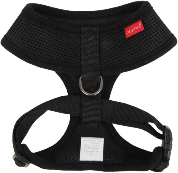 Puppia Soft Dog Harness No Choke Over-The-Head Triple Layered Breathable Mesh Adjustable Chest Belt and Quick-Release Buckle, Black, Medium - Image 2