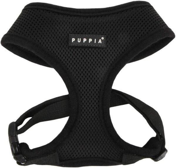 Puppia Soft Dog Harness No Choke Over-The-Head Triple Layered Breathable Mesh Adjustable Chest Belt and Quick-Release Buckle, Black, Medium