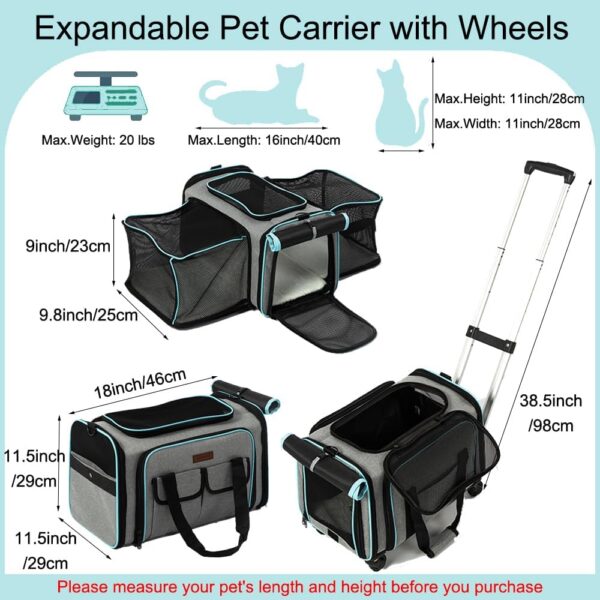 Pet Carrier with Wheels for Small Medium Cat&Dog Soft&Expandable Carrier Airline Approved - Image 2