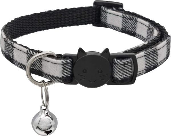 MJIYA Cat Collar with Bell, Breakaway Grid Collar with Plastic Buckle, Light Adjustable, Nylon, Kitty Collars