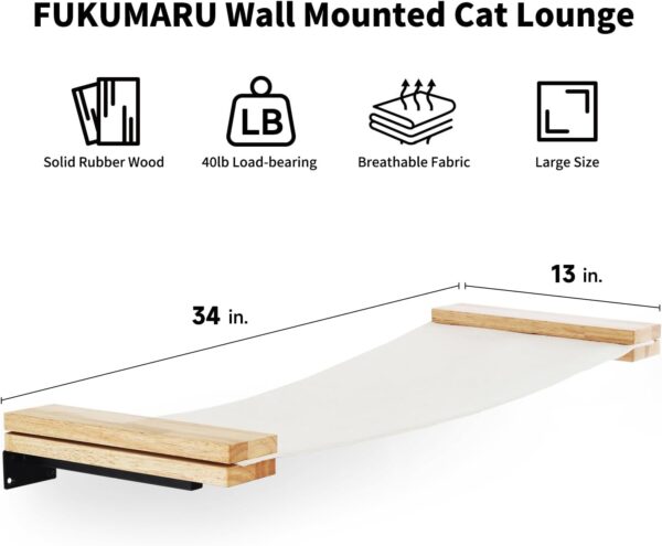 FUKUMARU Cat Wall Furniture, 34 x 13 inch Cat Hammock for DIY Cat Wall Shelves and Cat Window Perch, for Most Kitten, Medium and Large Cats - Image 2