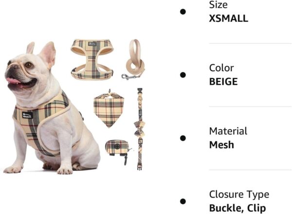 MINA&CO Dog Harness for Small Dogs No Pull - Adjustable Mesh Puppy Harness and Leash Set, Harness Medium Size Dog, Puppy Collar and Leash Set with Bandana & Poop Bag, Dog Vest Harness (Beige, XSmall) - Image 7