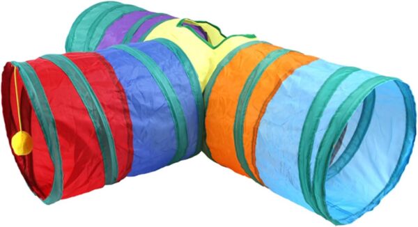 32Pcs Cat Toys Kitten Interactive Pet Toys Assortments, Foldable Rainbow Tunnel, Teaser Wand Fluffy Mouse Crinkle Balls Bell Play for Puppy Kitty (3 way) - Image 8