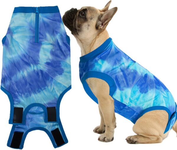 Dog Zipper Recovery Suit for Male Neuter Surgery,Female Spay Recover Onesie,Dogs Abdominal Wounds Sutures Bodysuit,E-Collar & Cone Alternative Surgical Medium Recovery Suit,Tie Dye Blue M