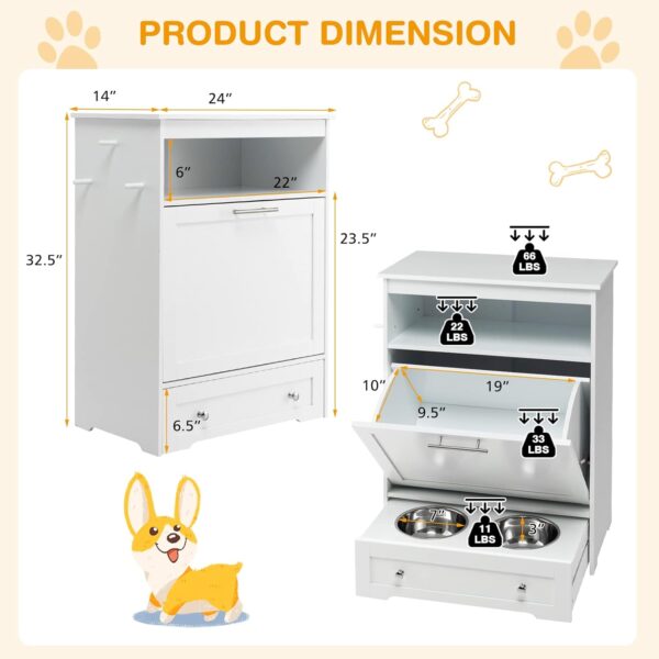 Tangkula Pet Feeder Station, Dog Food Storage Container with Double Pull Out Dog Bowls, Pet Food Toy Organizer Cabinet, Pet Feeding Station Furniture for Dogs Cats Feeding & Watering Supplies (White) - Image 7