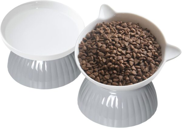 2 Ceramic Raised Cat Food Bowls, Elevated Cat Food and Water Bowl Set, Pet Bowl for Indoor Cats and Small Dogs, Anti-Vomiting Cat Dog Feeder with Plastic Base, Dishwasher Safe, Grey… - Image 9