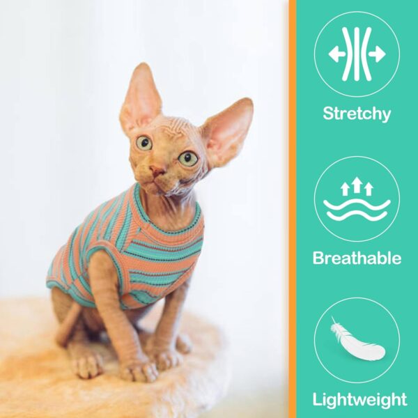 Sphynx Cat Clothes, Breathable Hairless Cat Shirts, Stripe Kitten T-Shirts Sleeveless, Pullover Cat Sweaters, Pet Summer Apparel for Sphynx, Cornish Rex, Devon Rex, Peterbald, Small Dogs - Image 2