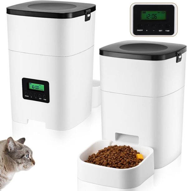 Hushee 2 Pcs Automatic Cat Feeder Timed Dog Food Dispenser 3l Dry Food Dispenser with Dual Power Supply Pet Feeder Programmable Portion Size Control 4 Meals Per Day Auto Cat Feeder