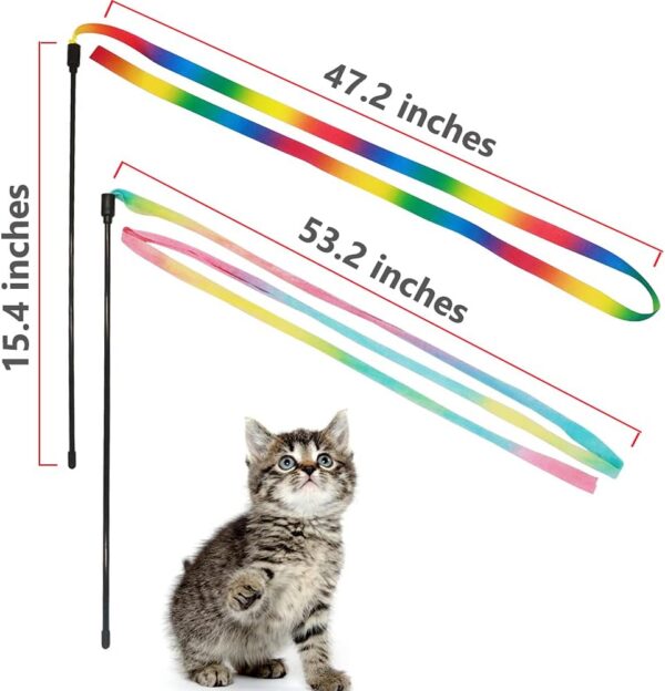 LASOCUHOO Interactive Cat Rainbow Wand Toys, Interactive Cat Teaser Wand String, Colorful Ribbon Charmer for Most Cats and Kittens - 2 PCS - Image 2