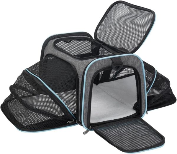 Expandable pet carrier, airline-approved collapsible cat soft-sided carrier with removable plush pad, suitable for cats, small dogs, small dogs (16.2 inches x 10 inches x 10.6 inches)