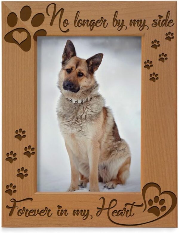 KATE POSH No Longer by my Side, Forever in my Heart Wood Picture Frame. Pet Memorial for Dog or Cat. (4x6-Vertical)