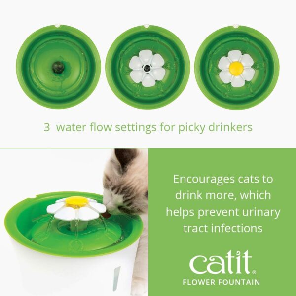 Catit Flower Fountain with Triple Action Filter, Cat Drinking Water Fountain, 3 L, Green - Image 4