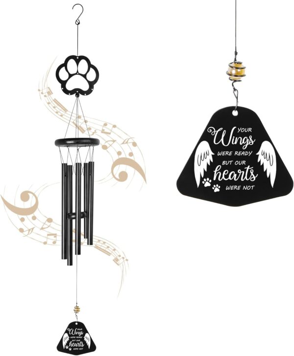 Dog Memorial Gift for Loss of Dog, Pet Remembrance Black Wind Chime with Pet Paw, Sympathy Gift, Dog Bereavement Passing Away Present, Wing