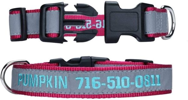 WANTIG Embroidered Personalized ID Collar, 4 Adjustable Sizes: Extra-Small, Small, Medium, Large with Dog Name Phone#, Reflective Pet Pink Collars for Boy & Girl Dogs, X XS M L XL - Image 2