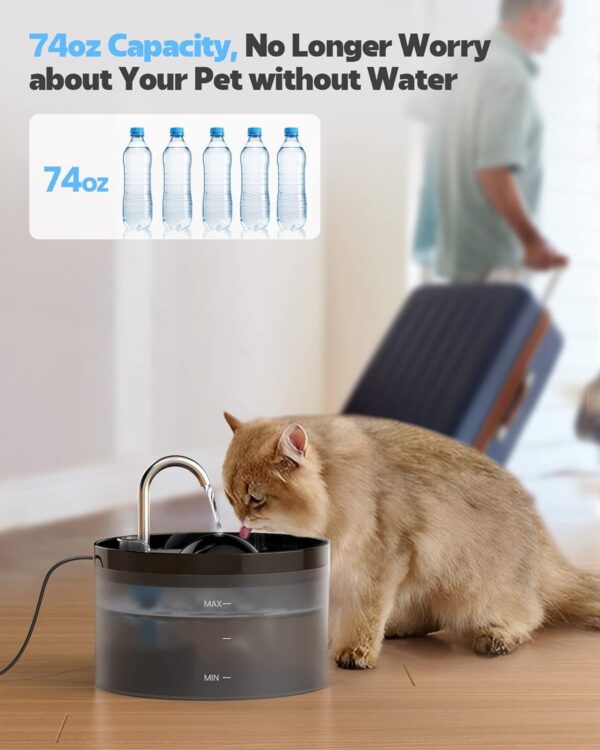 Cat Water Fountain, Pet Waterer Fountain with Ultra Silent Pump, Activated Carbon Filter Keep Water Fresh, 2.2L Capacity, Faucet Design, Anti Sputtering, Suit for All Kinds of Cat - Image 4