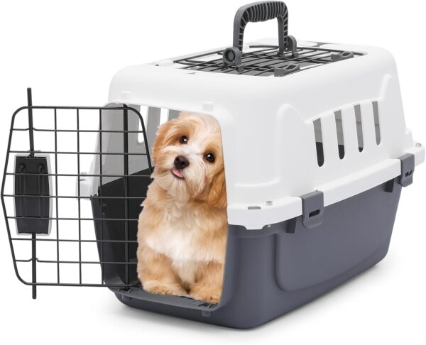 MoNiBloom 18-Inch 2-Door Top Loading Cat Carrier, Plastic Dog Crate Hard-Sided Dog Travel Carrier for Small Dogs and Cats, Ventilation and Security Lock Design for Pets up to 10 lbs (Grey)