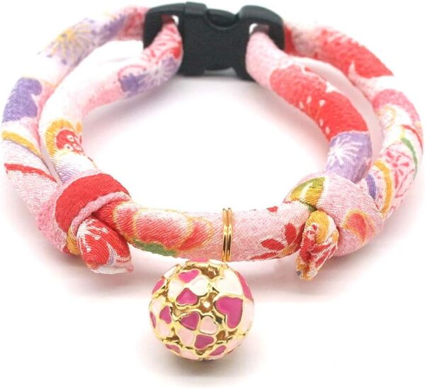 PetSoKoo Four-Leaf Clover Cat Collar with Bell Breakaway Buckle. Japanese Chirimen,Cute Kitten Collar for Girl Boy Cat - Image 2