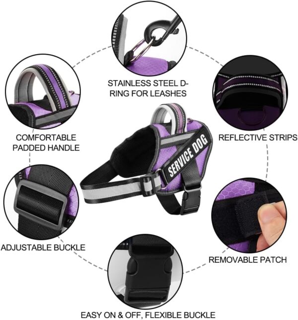 Service Dog Harness and Leash Set, XS, Purple, with 10 Patches, Reflective, for Small Dogs - Image 6