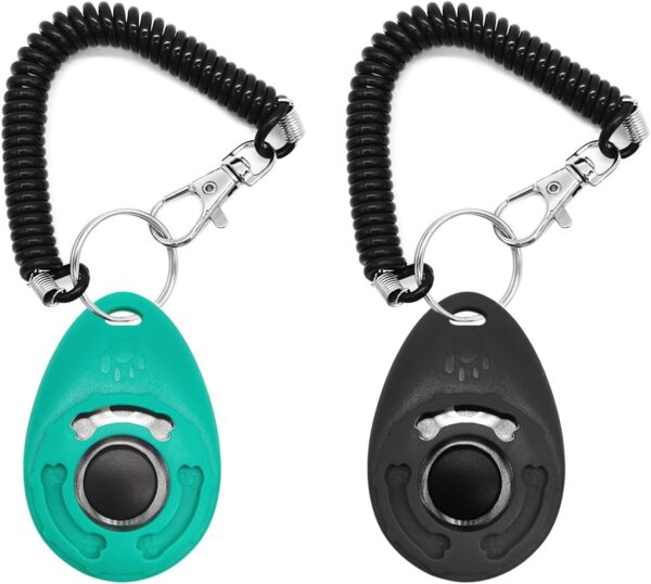 2pcs Dog Training Clickers with Wrist Strap and Clasp, Lightweight Durable Pet Trainer Clear Sound Pup Training Clicker for Dog Puppy Cat, Gift for Pet Lovers (Black + Green)