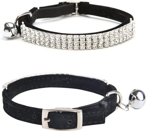 CHUKCHI Soft Velvet Safe Cat Adjustable Collar Bling Diamante with Bells,11 inch for Small Dogs and Cats (Black) - Image 3